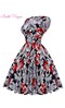 Платье ретро, рукав бабочка, V-образный вырез, красные цветы, р. р.S,M,L,XL