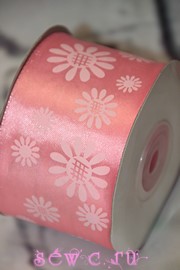 Атласная лента с цветами шир. 50 мм., цв.розовый