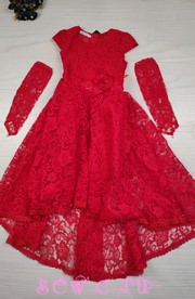 Платье со шлейфом, гипюр, цв.красный, 116, 122, 128, 134, 140