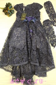 Платье со шлейфом, гипюр, цв.темно-синий, 116, 122, 128, 134, 140