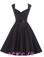 Платье в стиле 50-60-х в Атласное цвет: Черный S,M