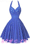 Платье в стиле стиляг   "Белый горох", цв.Синий, р. S-M