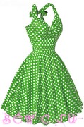 Платье в стиле стиляг   "Белый горох", цв.Зеленый, р. S-M