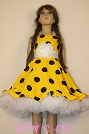 Платье стиляги , цвет.желтый в черный горох, р.134, 140, 146