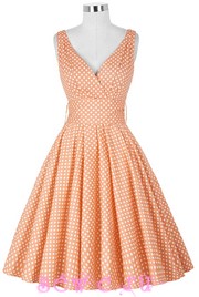 Платье в стиле ретро в горошек, цв.персиковый, р.M