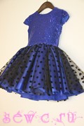 Платье с пайетками с горошек, цвет.темно-синий, р.134-140