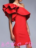 Платье через одно плечо с воланами, цв.Красный, р. S, M, L