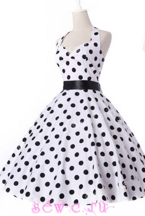 Платье в стиле стиляг "Черный горох", цв.Белый, р. XS, S, M, L :: Интернет-магазин женской одежды www.sewc.ru