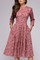Платье ретро, рукав 3/4, цветочный принт розовый, р.XS,S,M,L,XL