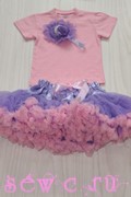 Комплект юбка американка+ футболка Pettiskirt сиренево-розовая, 1-2 года.