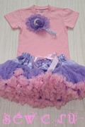 Комплект юбка американка+ футболка Pettiskirt сиренево-розовая, 1-2 года.
