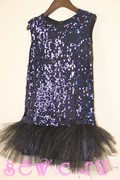 Платье с пайетками и пышной черной юбкой, цв.темно синий, р. 128-158