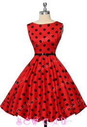 Платье стиляги красное в черный крупный горох, р.XS,S,M,L,XL