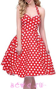 Платье в стиле 50-60-х красное в белый горошек, S