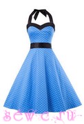 Платье стиляги, голубое в белый горох, р.XS, S, M, L