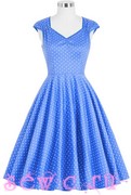 Платье в горошек, рукав бабочка, цв.голубой, р. L(48)