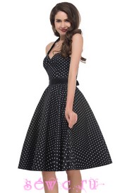 Платье в стиле стиляг , цв.черный в мелкий белый горох, р. XS, S, M