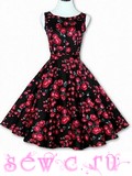 Платье в стиле 50-60-х  цв. Черный "Розы", р.M,L,XL