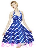 Платье в стиле 50-60-х синнее в белый горошек, S,M