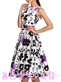 Платье в стиле 50-60-х цв. Белый  "Сиреневые Розы", р.S,M,L,XL,XXL.