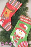 Новогодний носок для подарков, дл.35 см. 1 шт. (Снеговик, Олень)